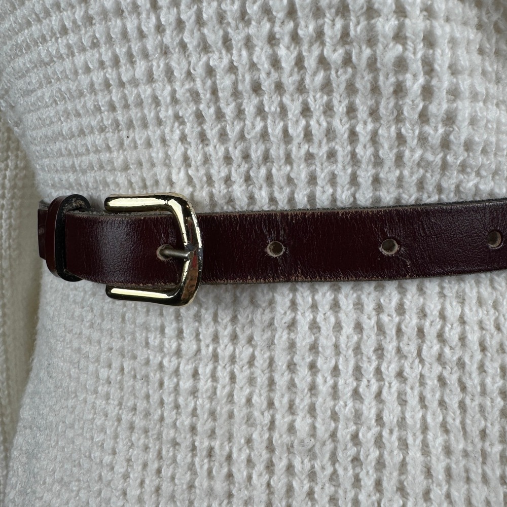 Dark Academia Minimalist Vintage 90s Burgundy Oxblood Leather Belt Womens XS - Picture 4 of 8